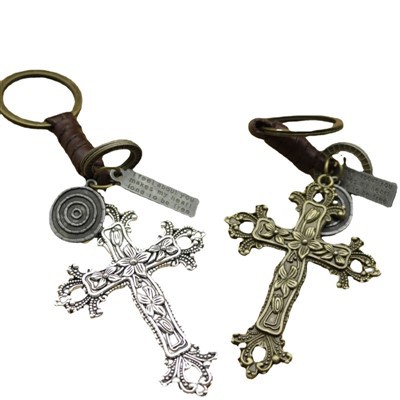Bronzekreuz-Schlüsselanhänger|Retro strickendes Leder-Herrengeschenk