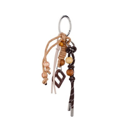 Charm-Schlüsselanhänger mit Lederseil, Naturholzperlen